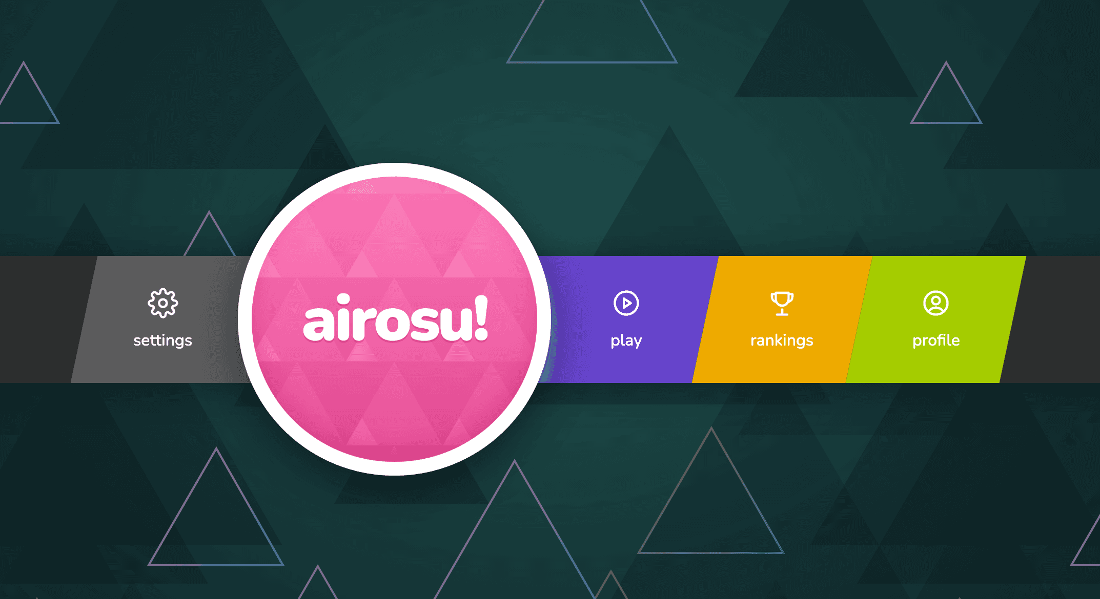 Airosu's main menu, with settings, play, rankings, and profile options